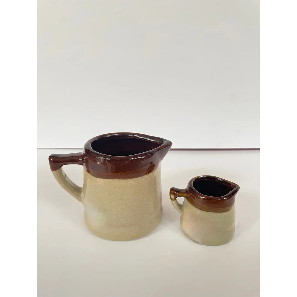 Vintage Ceramic Measuring Pitcher Set 1 Cup and 1/4 Cup Brown Stoneware